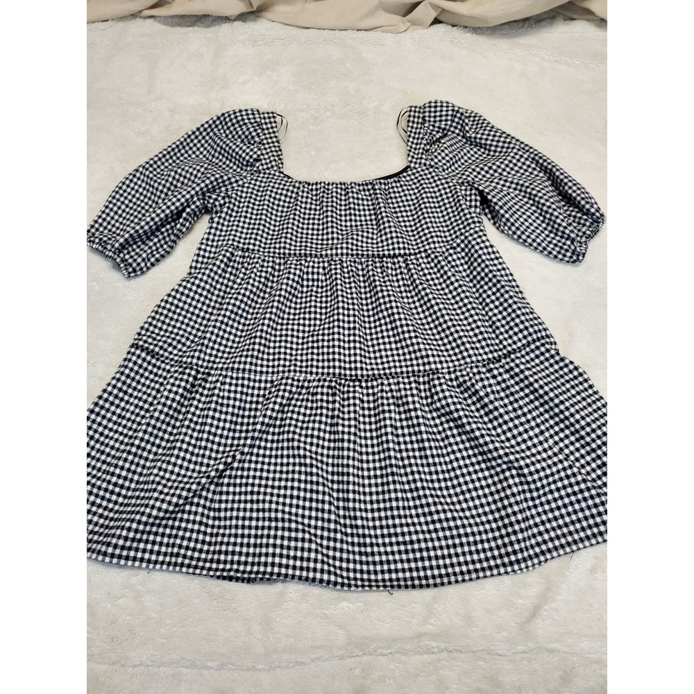 Harper Black White Plaid Puff Sleeve Flannel Babydoll Mini Dress Large‎